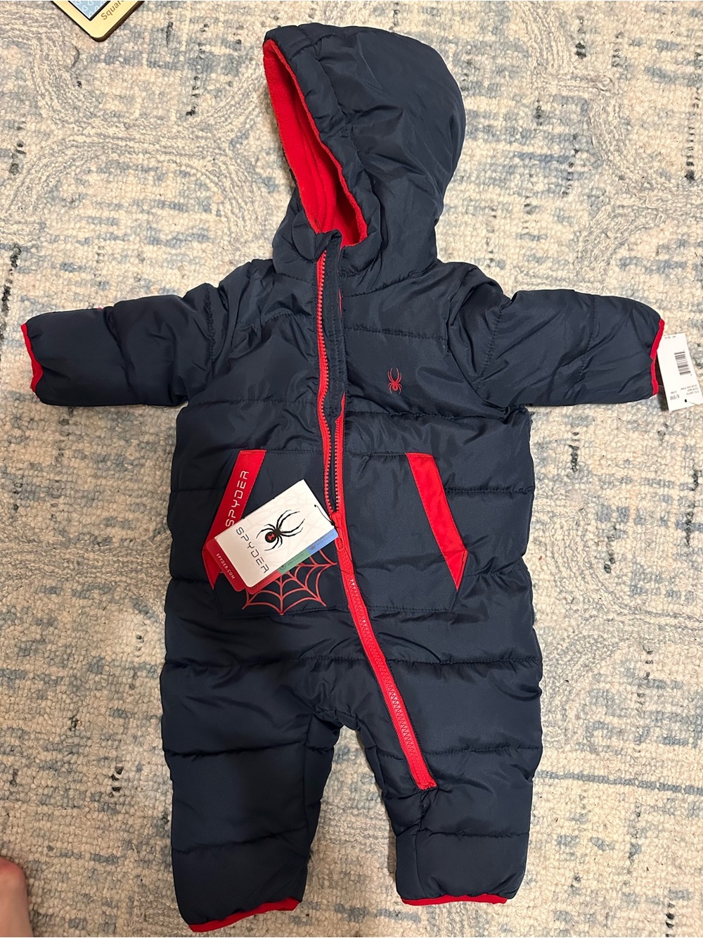 Spyder Navy and Red Puffer One-Piece Snowsuit for Kids - Hooded